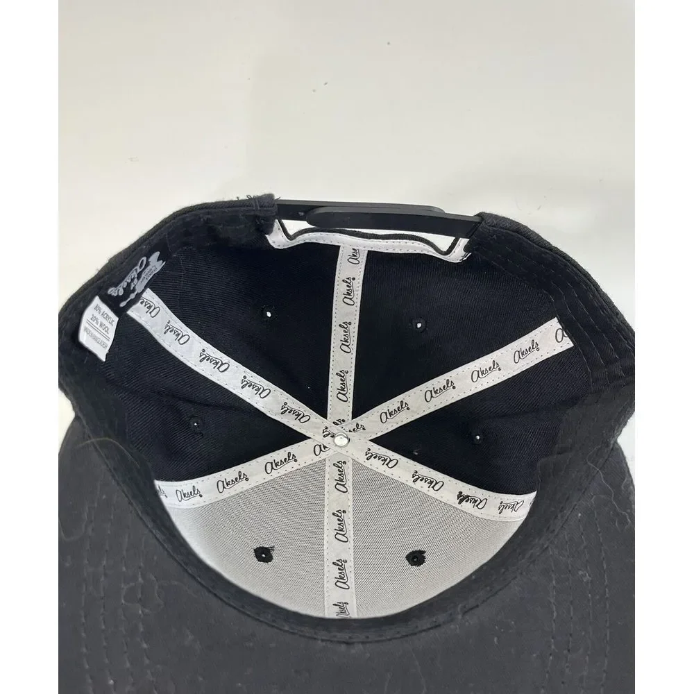 Aksels Laser Nashville Cursive‎ Script Flatbill Snapback Black Wool Hat Nash
